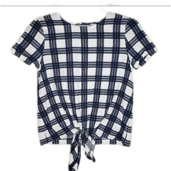 Madewell Plaid Button-Back Tie Tee size Medium - Picture 4 of 11